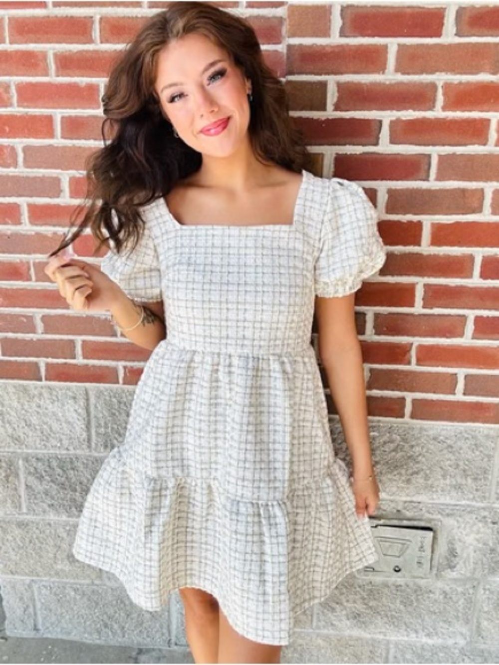 Simply Southern Cream Tweed Dress with Gold Accents